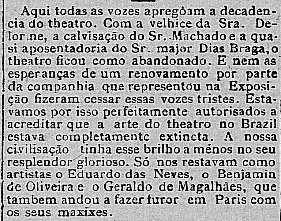 Coluna "Pequenos Echos" do jornal A Notícia do Rio de Janeiro reforça o sucesso de Geraldo Magalhães em Paris