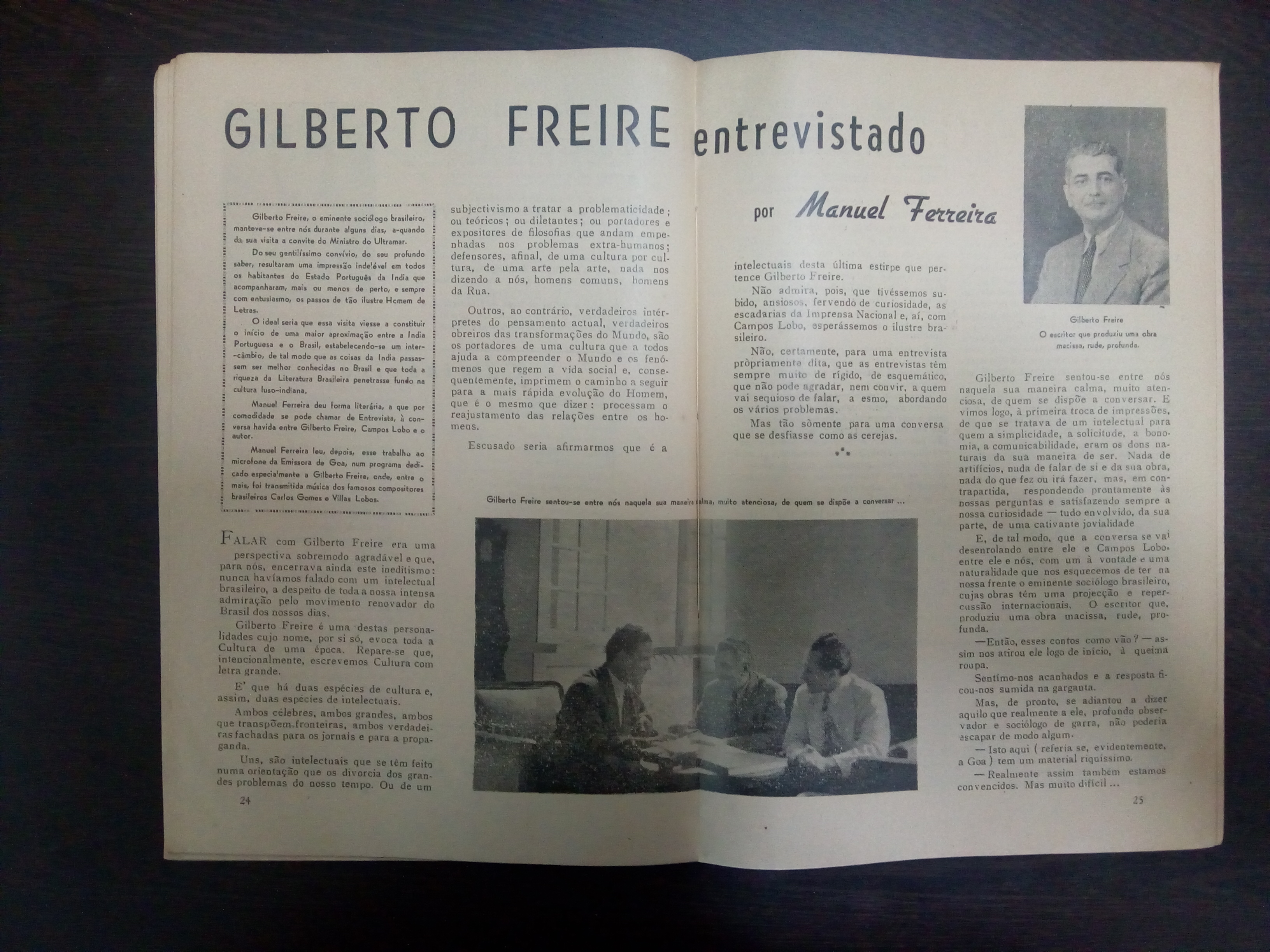 Entrevista de Gilberto Freire aos radialistas Manuel Ferreira e Campos Lobo, da Emissora de Goa