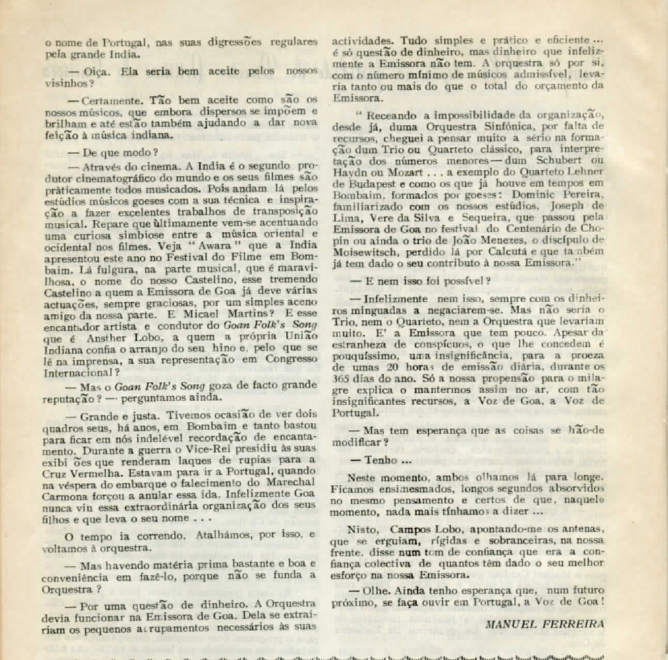 Entrevista do diretor artístico da Emissora de Goa, Campos Lobo, salientando o papel do arquivo discográfico na programação artística da Emissora de Goa - parte 3